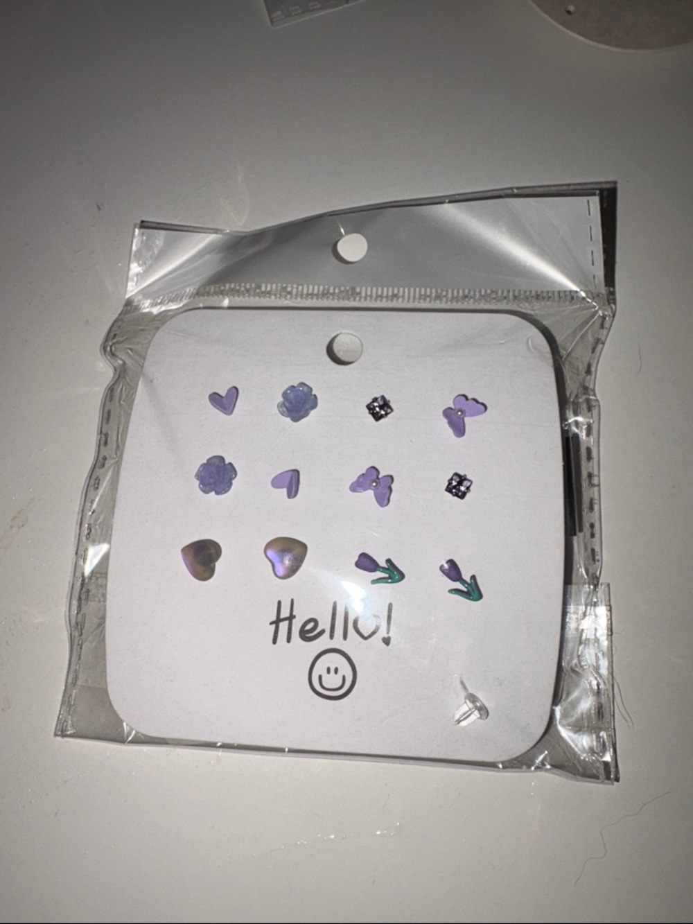 Purple Floral and Heart Earring Set